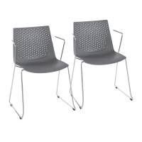 Lumisource CH-MATCHA GY2 Matcha Contemporary Chair in Chrome and Grey - Set of 2